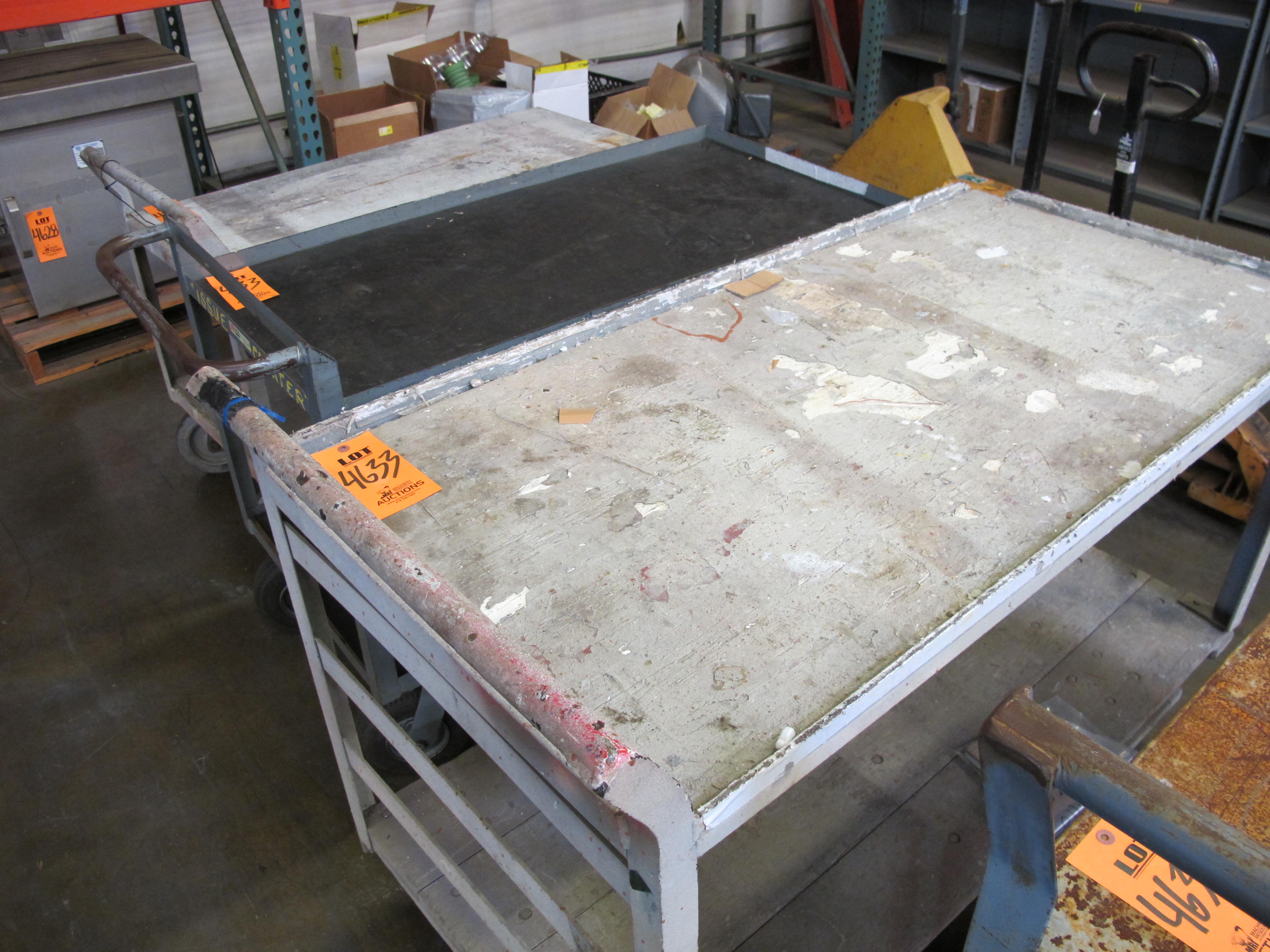 (3) WAREHOUSE INVENTORY PUSH CARTS, VARYING SIZES. LOADING & HANDLING FEE $15-4633